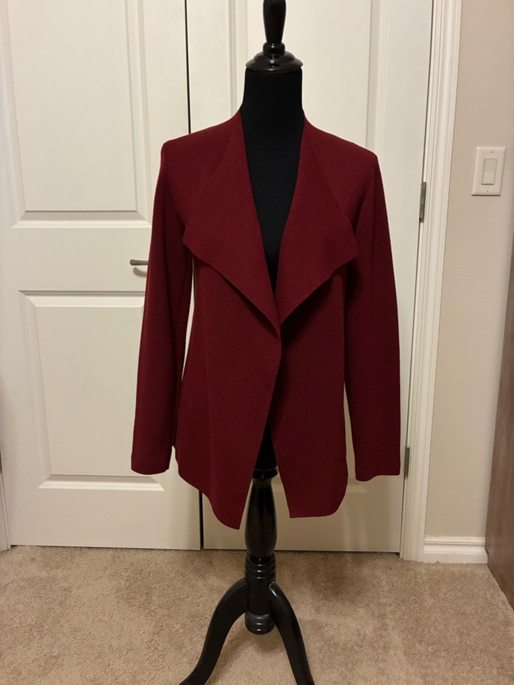 Eileen Fisher Red Open-Front Draped Italian Wool Cardigan EUC